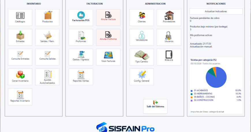Pantalla principal de SISFAIN Pro 4.0